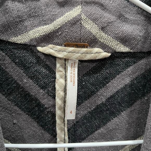 Free People Charcoal Combo Rumpled Stripe Yarn Dye Linen 4 Blazer Y2K Quirky - Picture 3 of 10
